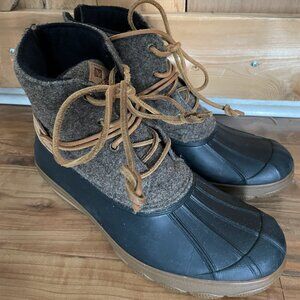 Sperry Saltwater Wedge Tide Wool Blue Brown Grey Duck Boots Women 8.5 M